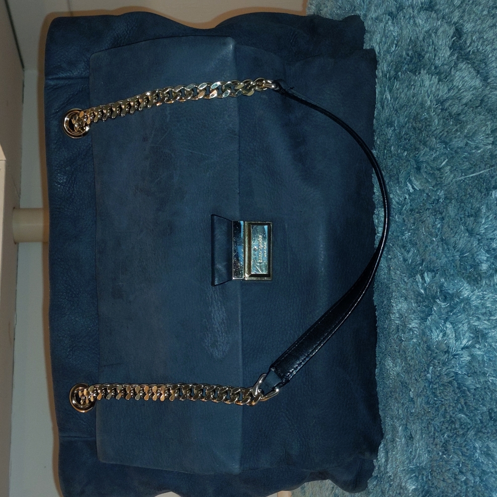 Kate Spade Dark Gray Suede lg purse with lg front pocket, Gold chain & Leather - Picture 8 of 16